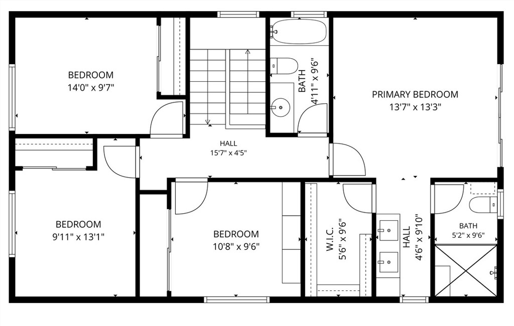 Upper level floor plan of 8322 Padrino showing four bedrooms and two baths